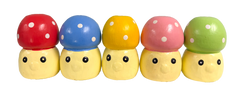 Wooden Mushrooms with Faces - Set of Five
