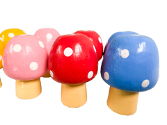 Wooden Mushrooms Assorted Colours - Set of Ten
