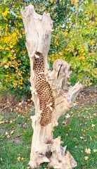 Giant Wooden Bee Hotel Standing with 8 Hand Carved Bees 80-90cm