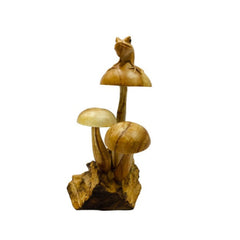 Wooden Carved Frog on Mushrooms