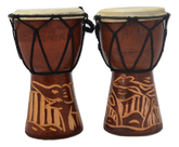 Elephant & Giraffe Carved Djembe Drums