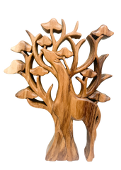 Giraffe and Tree Wooden Carving