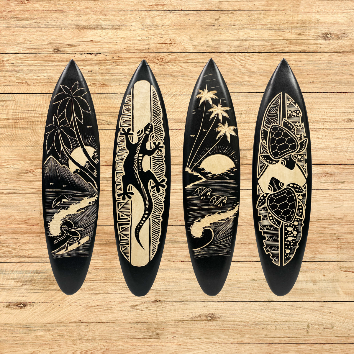 Wooden Carved Surfboard - Various Sizes