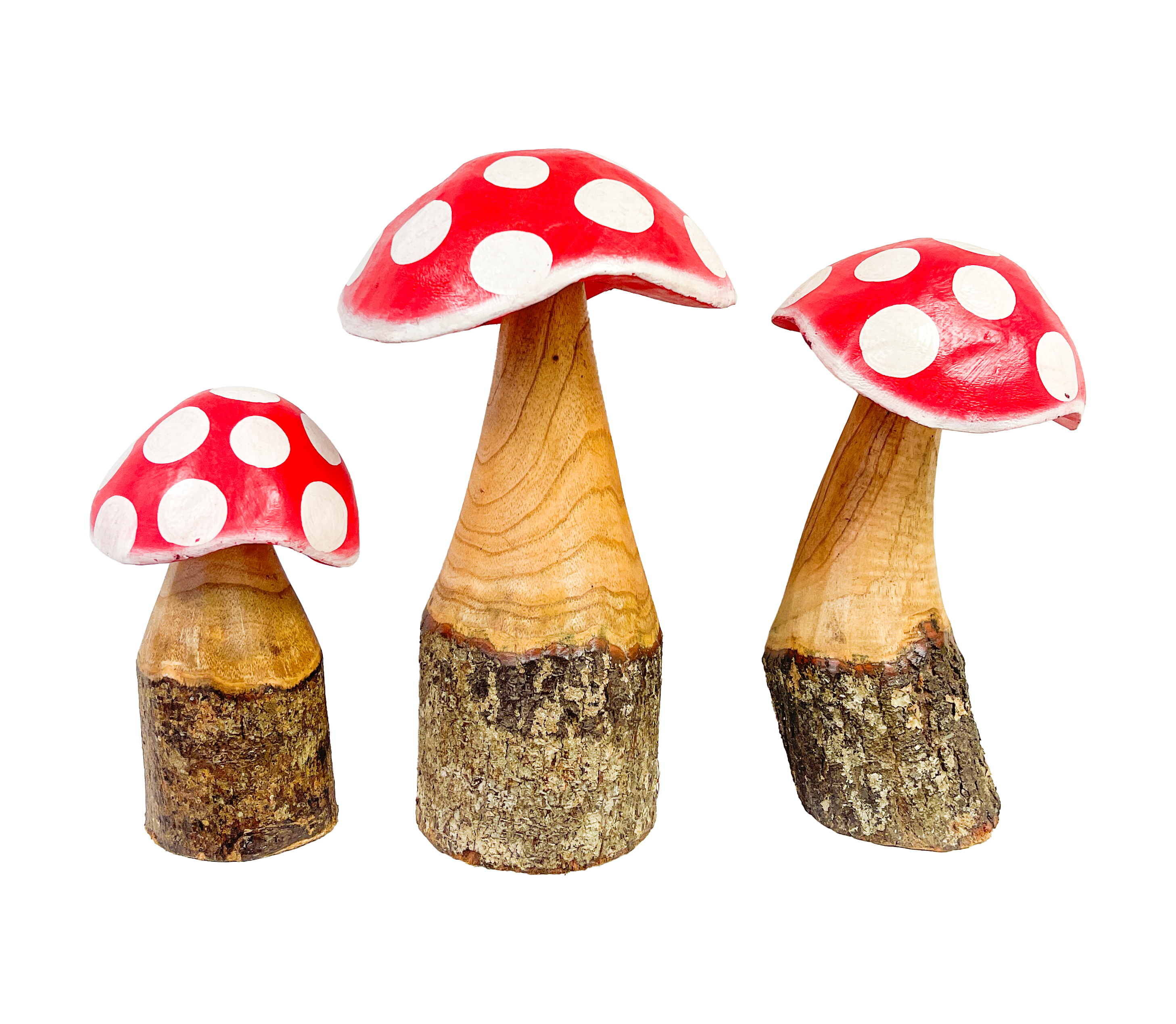 Red Wooden Log Mushrooms - Set of 3