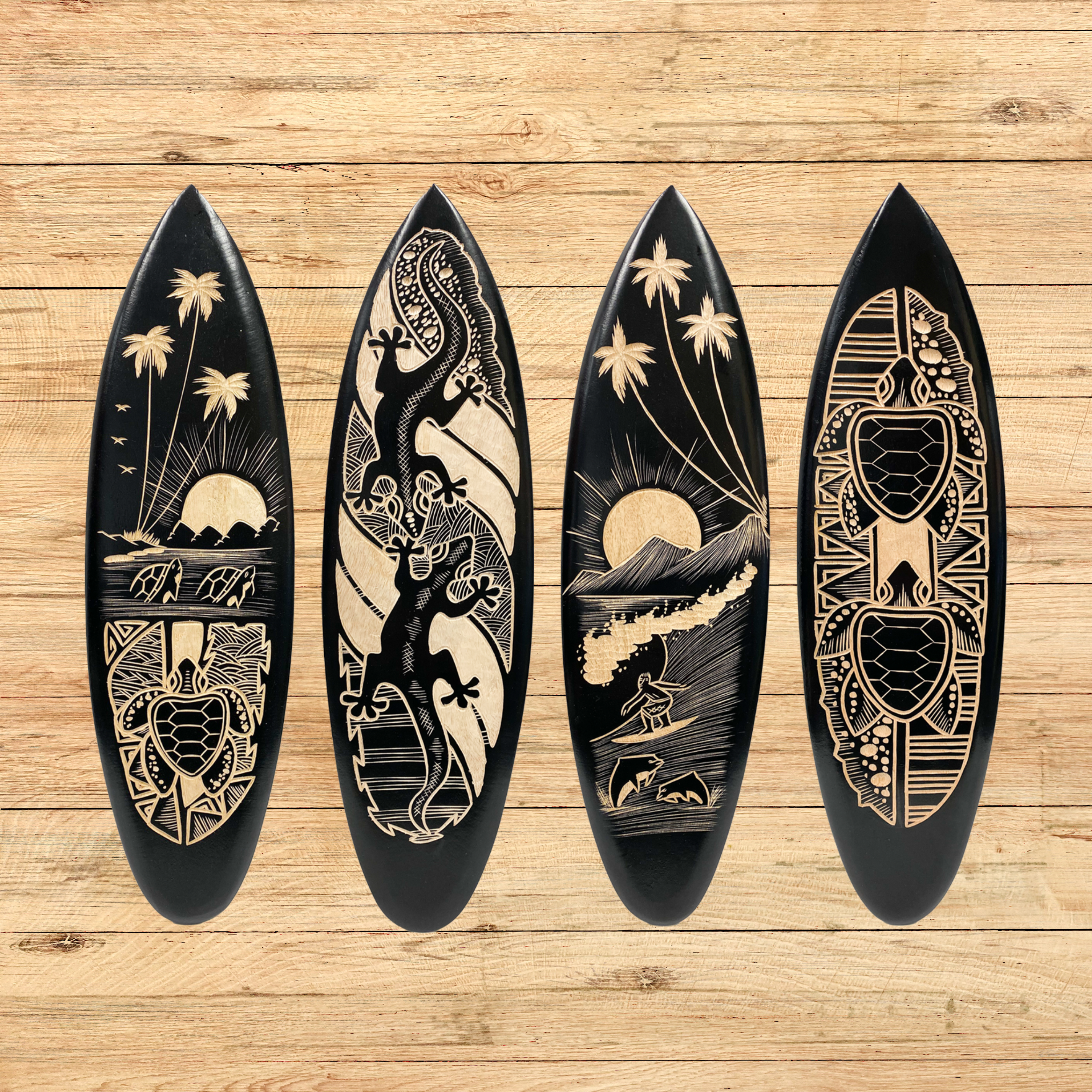 Wooden Carved Surfboard - Various Sizes