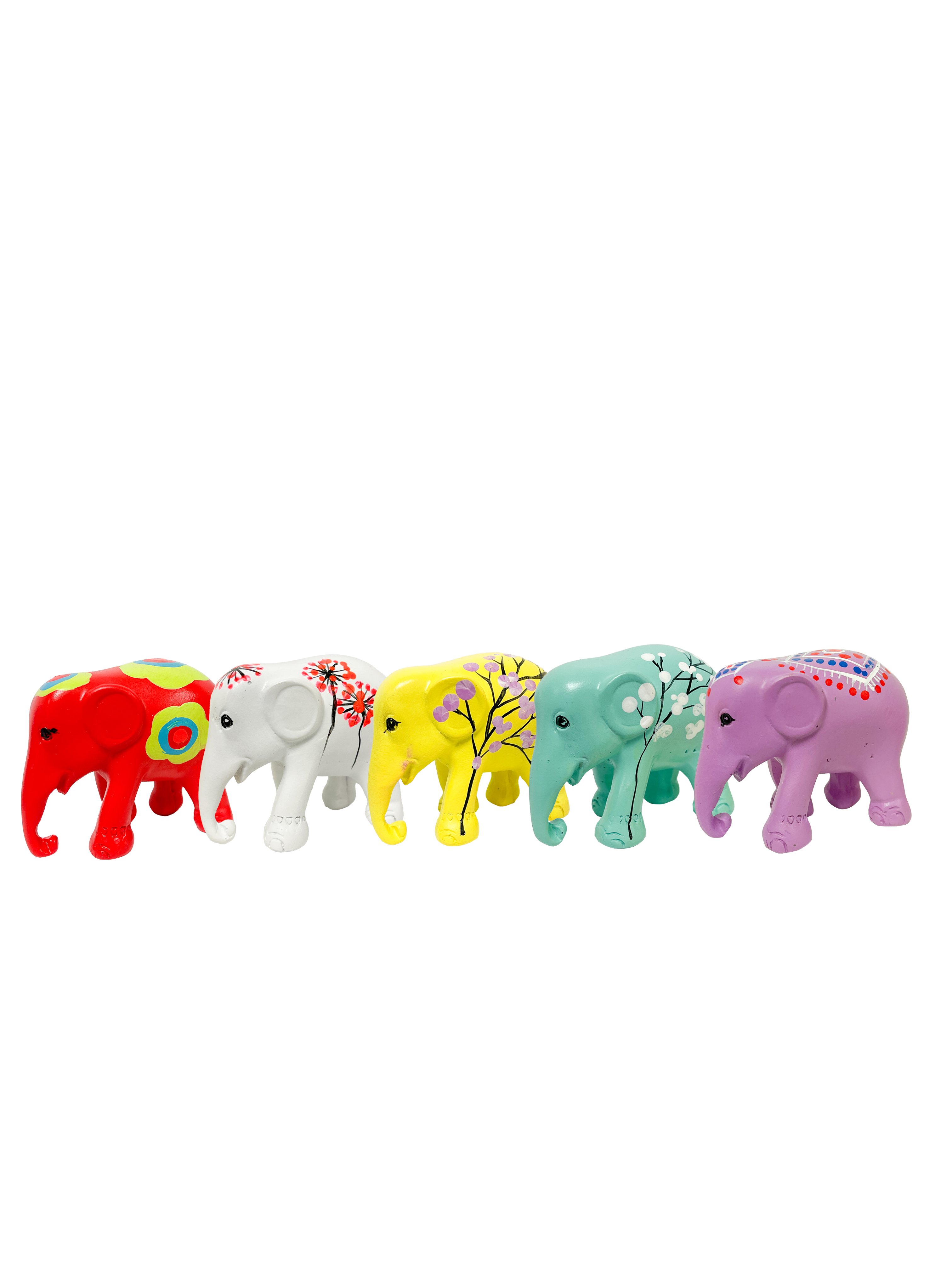 Painted Resin Elephants - Medium