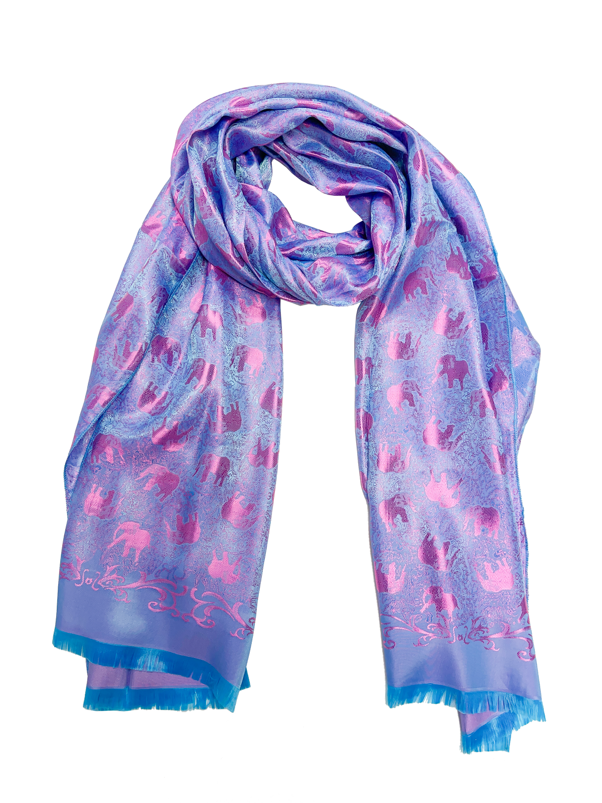 Blue & Purple Elephant Silk Scarf