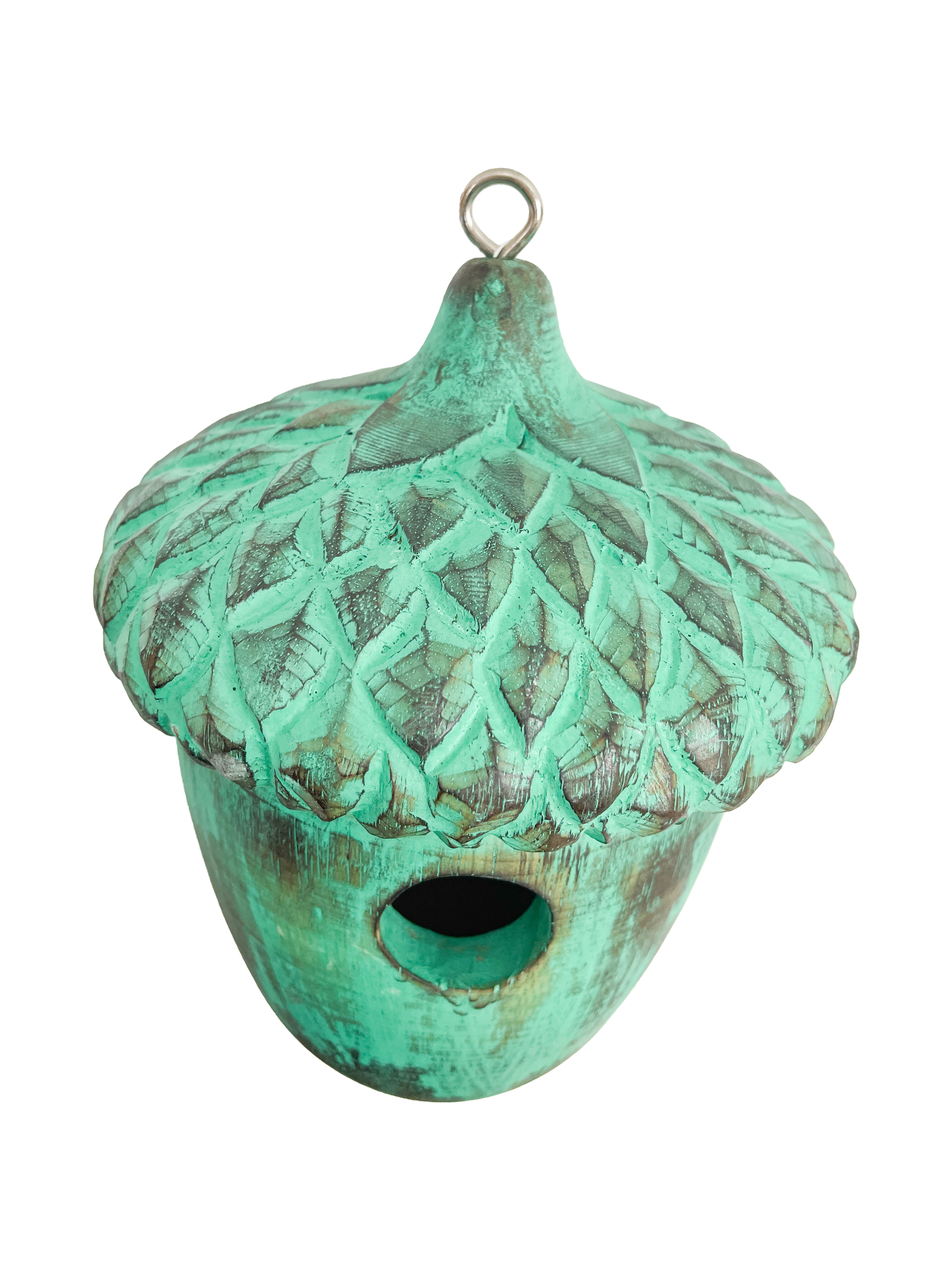 Wooden Acorn Bird House - Green