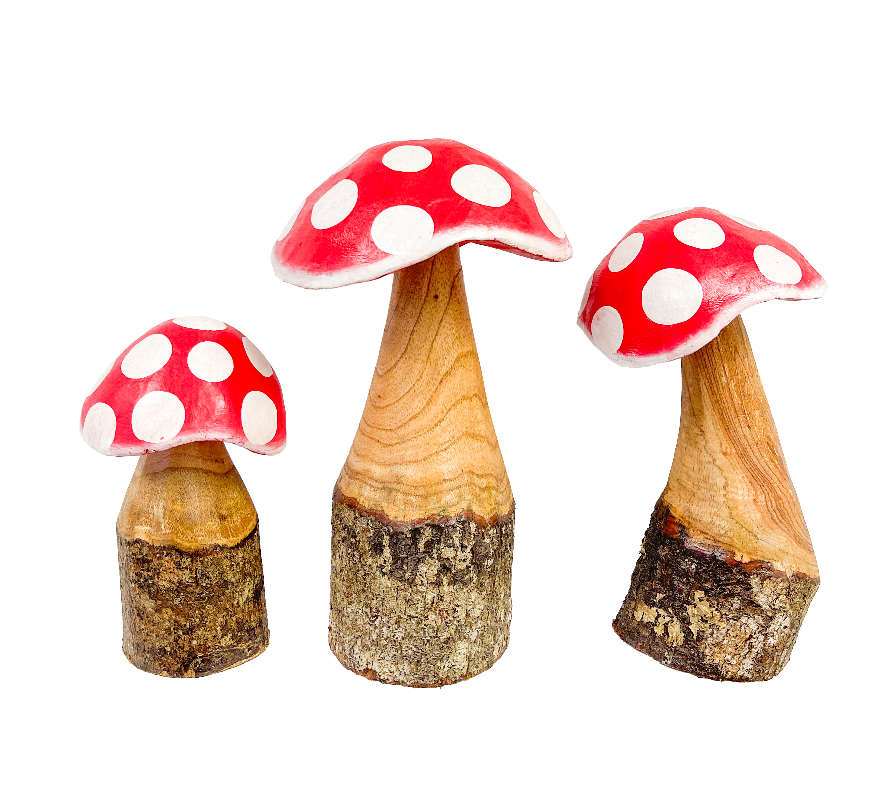 Red Wooden Log Mushrooms - Set of 3