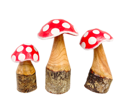 Red Wooden Log Mushrooms - Set of 3