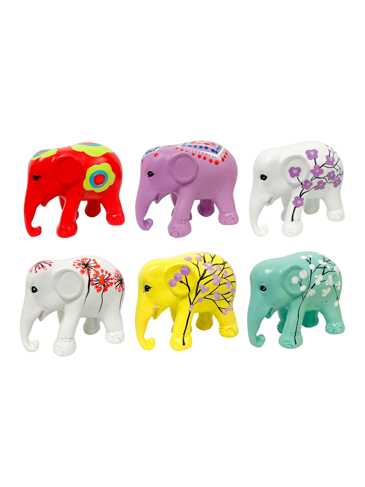 Painted Resin Elephants - Medium