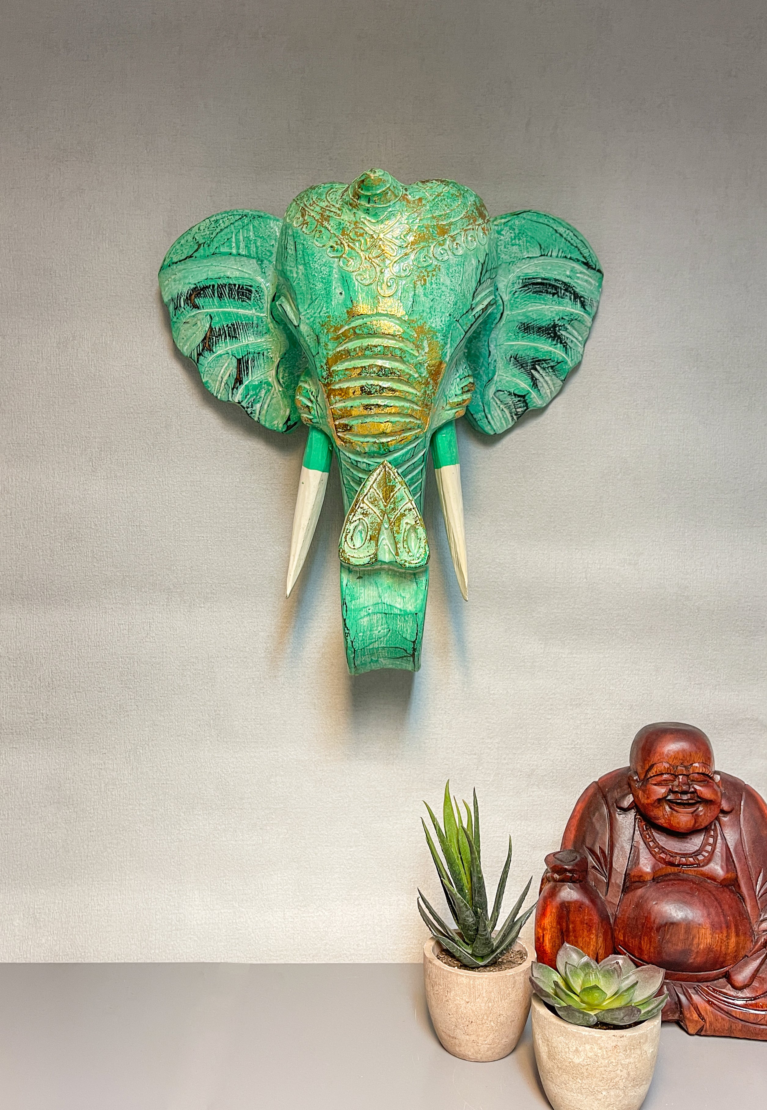 Elephant Mask - Green & Gold