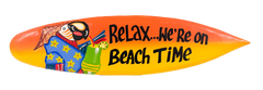 Wood Surf Board Sign - Relax We're On Beach Time 60cm