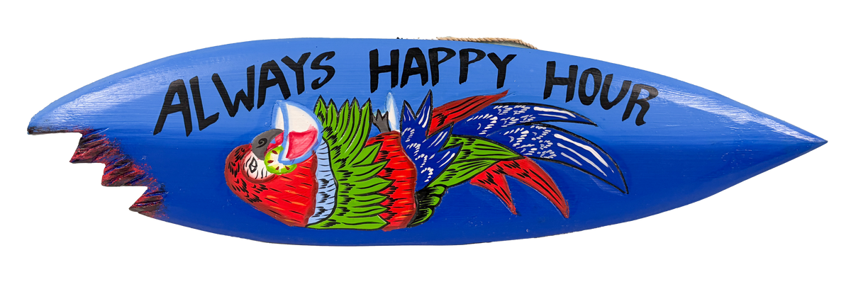 Wood Surf Board Sign - Always Happy Hour 60cm
