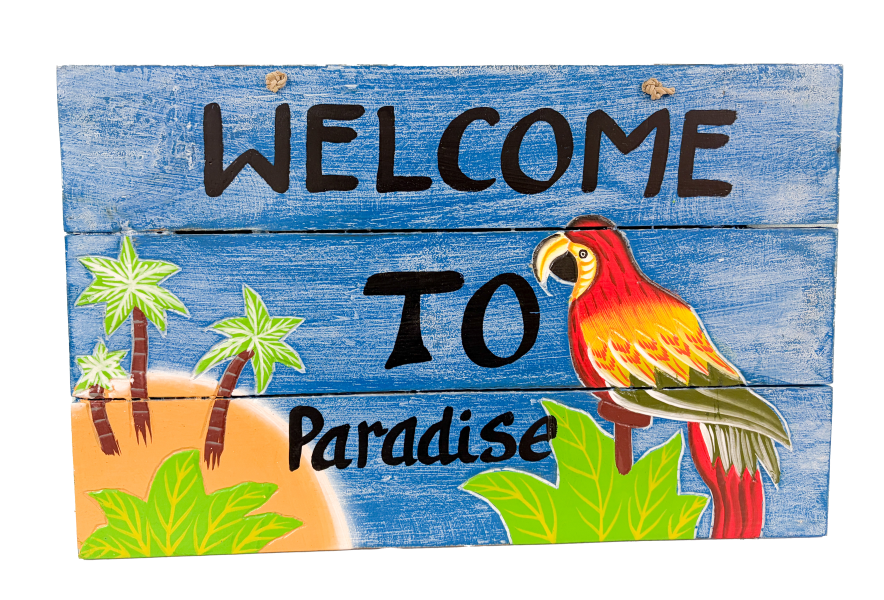 Wood Signboard - Welcome To Paradise