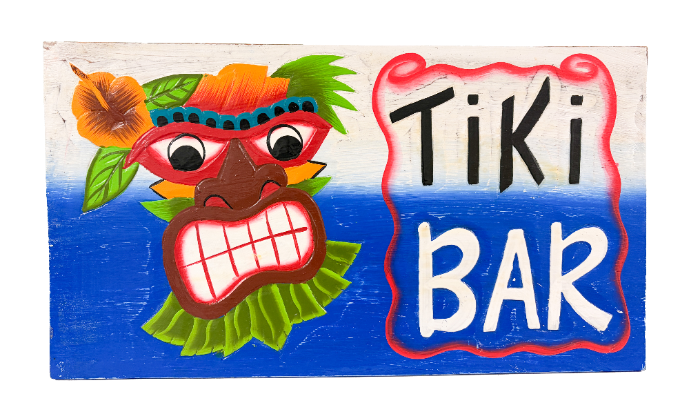 Wood Signboard - Tiki Bar Blue / White
