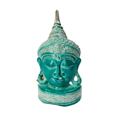 Wooden Buddha Face Freestanding - Green / Silver