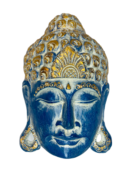 Wooden Buddha Face - Blue/Gold