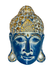 Wooden Buddha Face - Blue/Gold