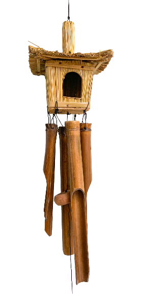 Straw Bird House With Chime - Square