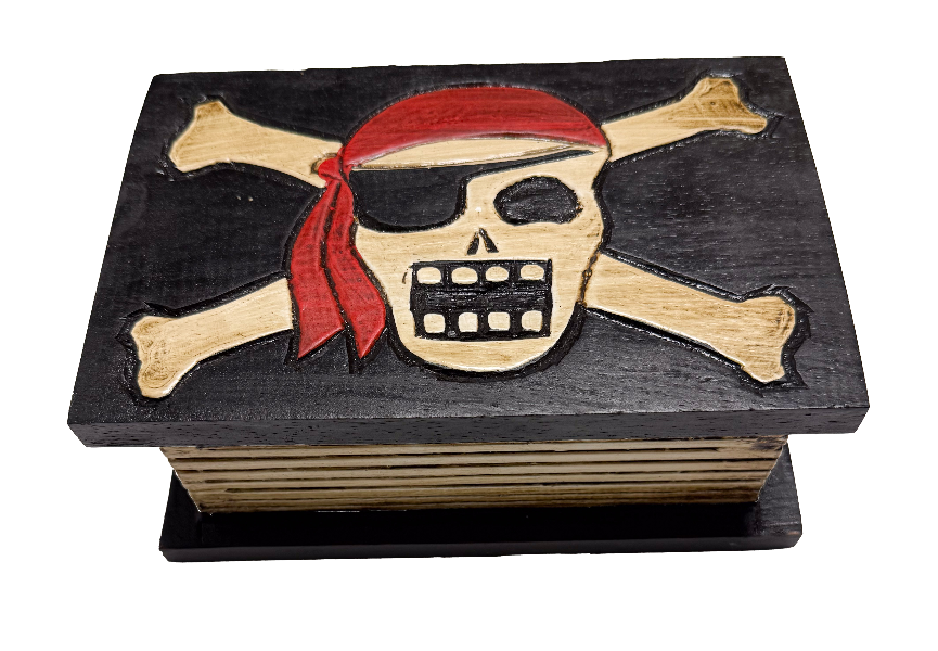 Wooden Box Skull and Crossbones Motif