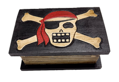 Wooden Box Skull and Crossbones Motif