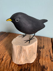 Handpainted Carved Blackbird on Wood