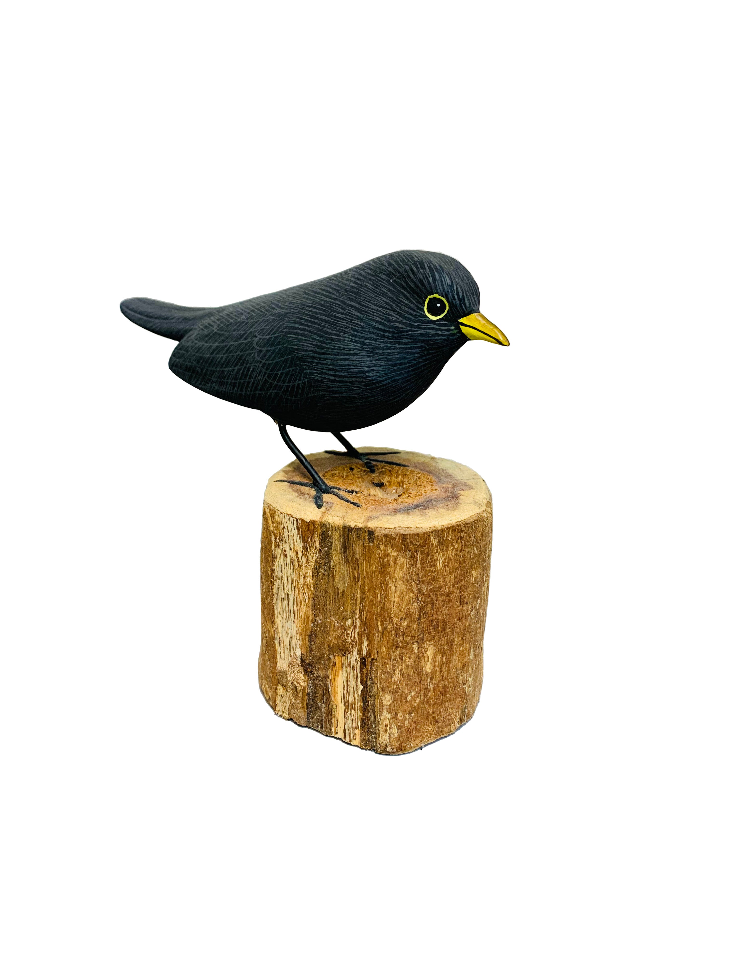 Handpainted Carved Blackbird on Wood