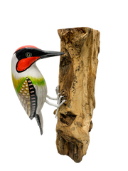 Handpainted Carved Wooden Green Woodpecker