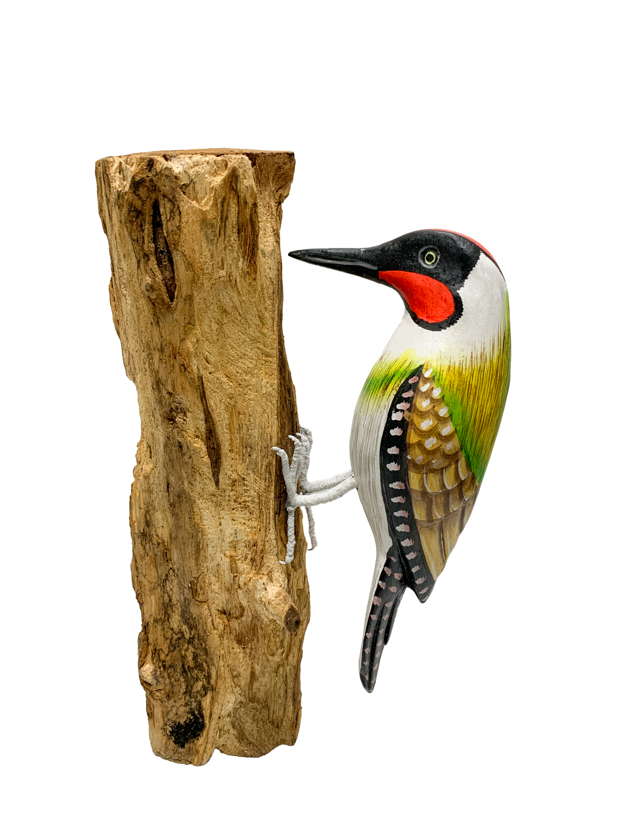Handpainted Carved Wooden Green Woodpecker