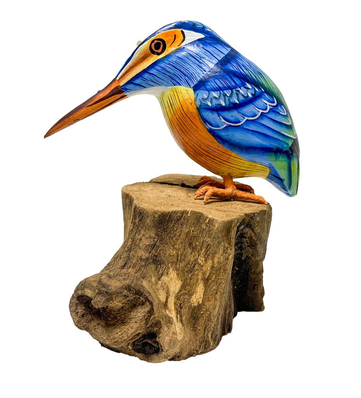 Handpainted Carved Wooden King Fisher
