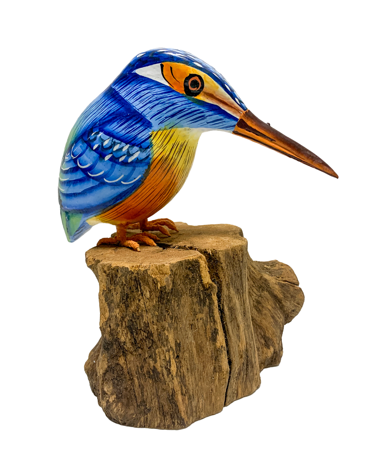Handpainted Carved Wooden King Fisher