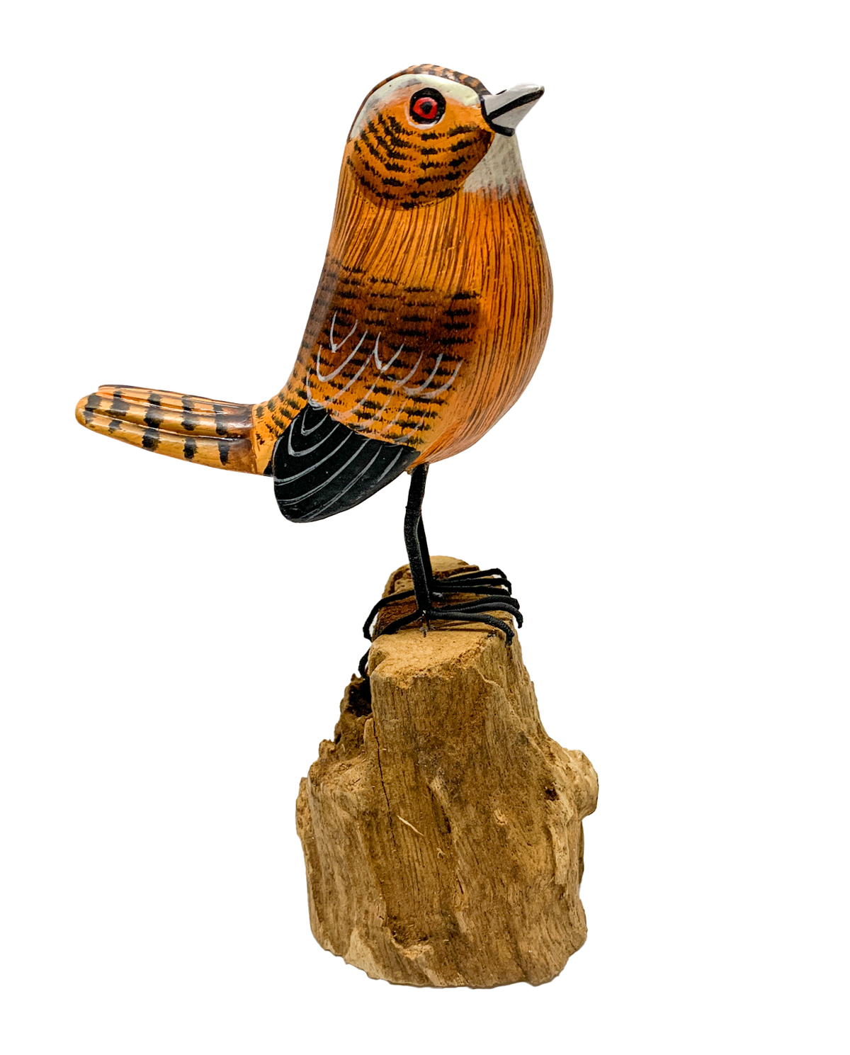 Handpainted Carved Wooden Wren