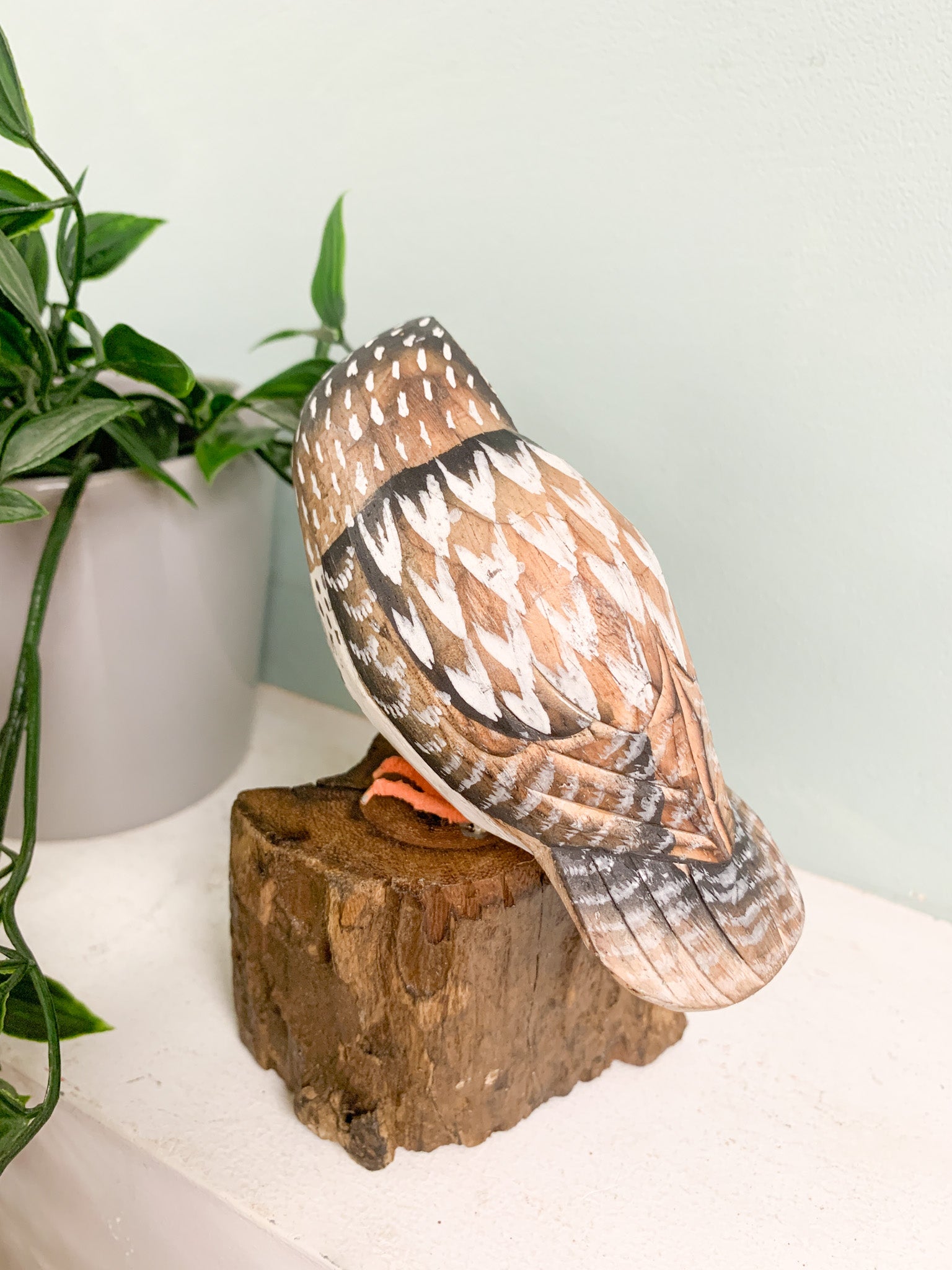 Handpainted Carved Wooden Owl - Brown