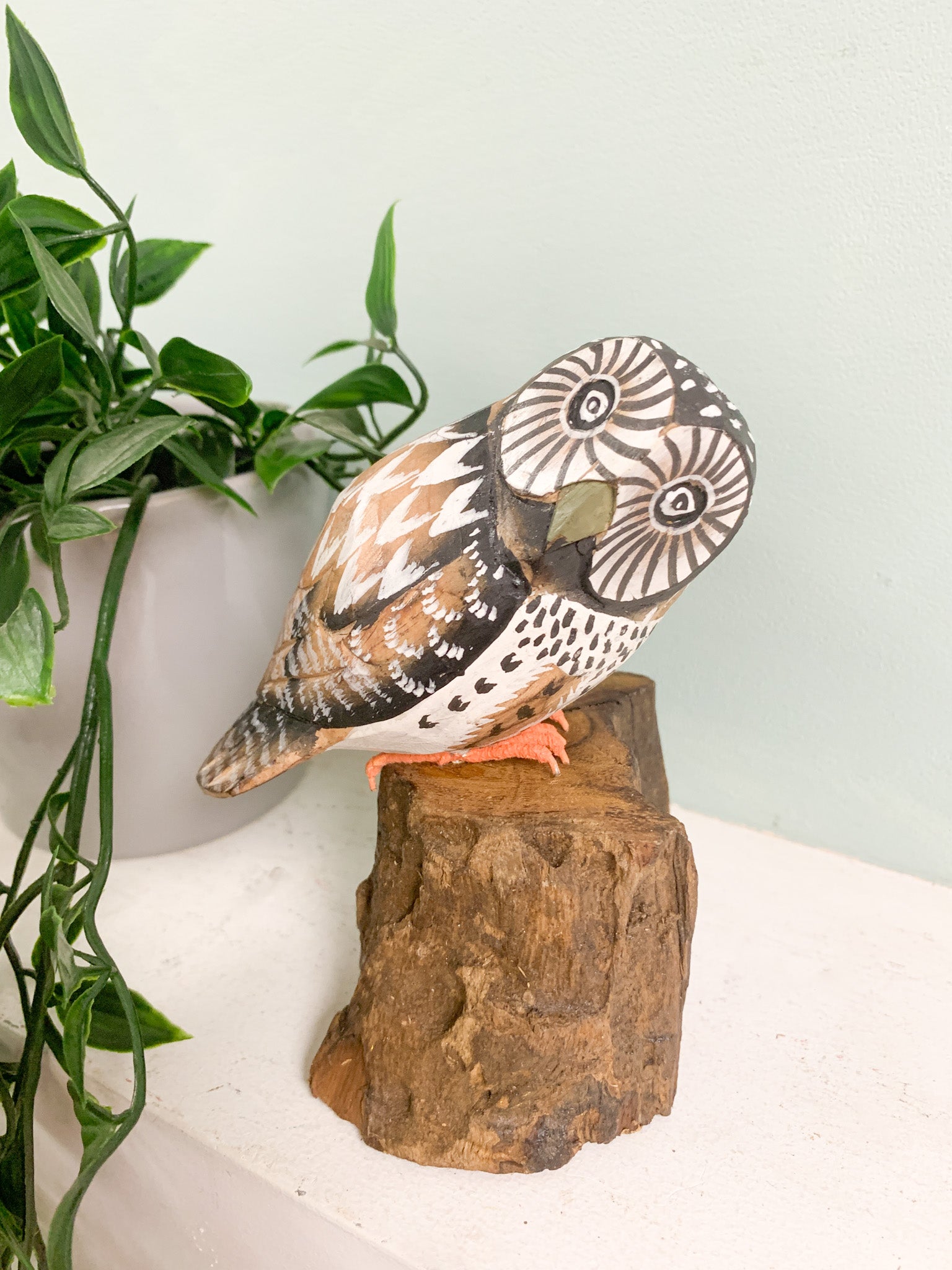 Handpainted Carved Wooden Owl - Brown
