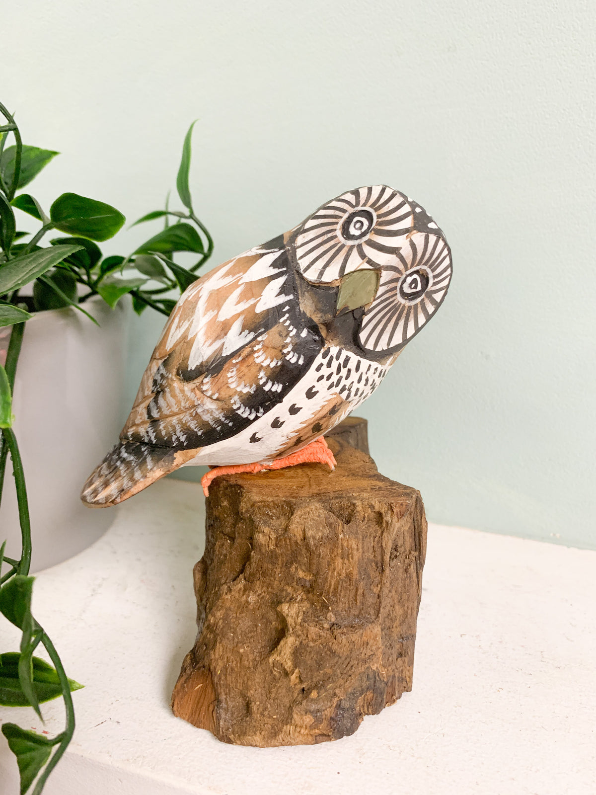 Handpainted Carved Wooden Owl - Brown
