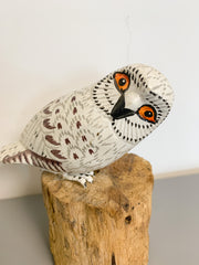 Handpainted Carved Wooden Owl - White