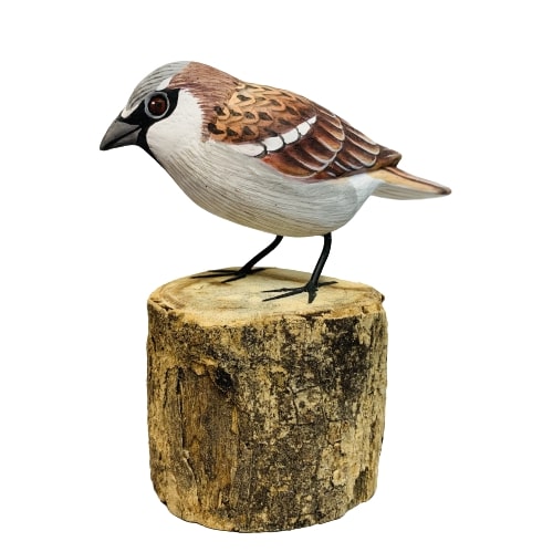 Handpainted Carved Sparrow on Wood