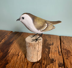 Handpainted Carved Goldcrest on Wood