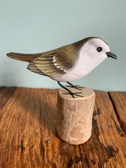 Handpainted Carved Goldcrest on Wood