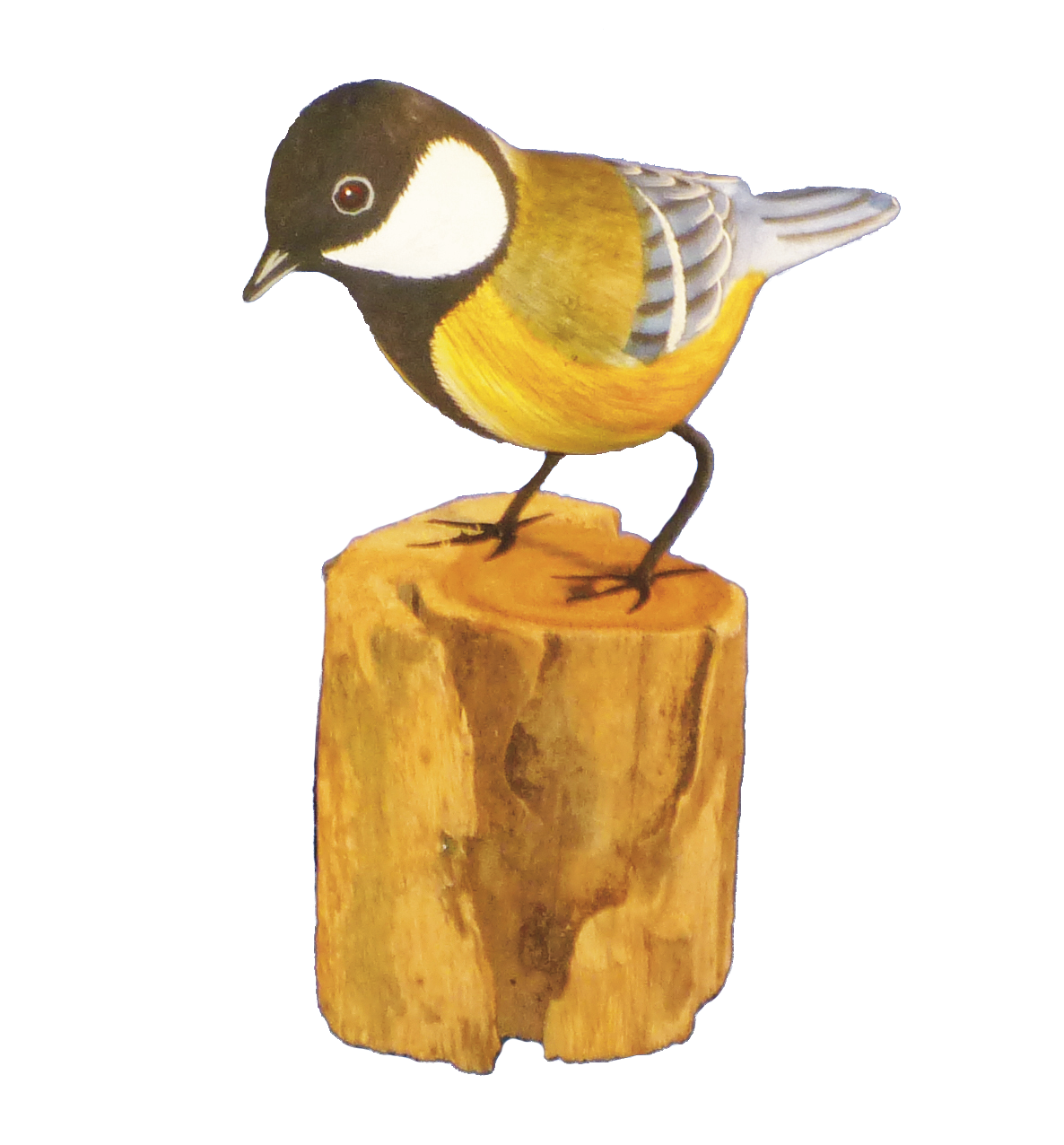 Handpainted Carved Great Tit on Wood