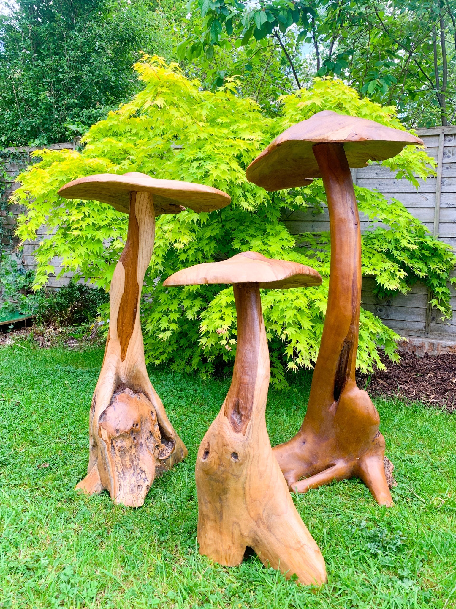 Large Teak Mushroom Set of Three - 80cm, 100cm and 120cm