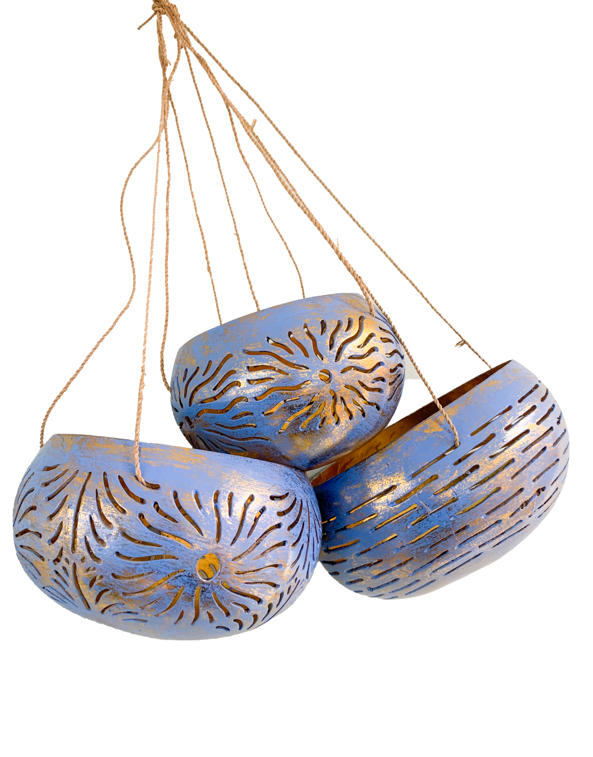 Coconut Candle Holders Blue - Set of Three
