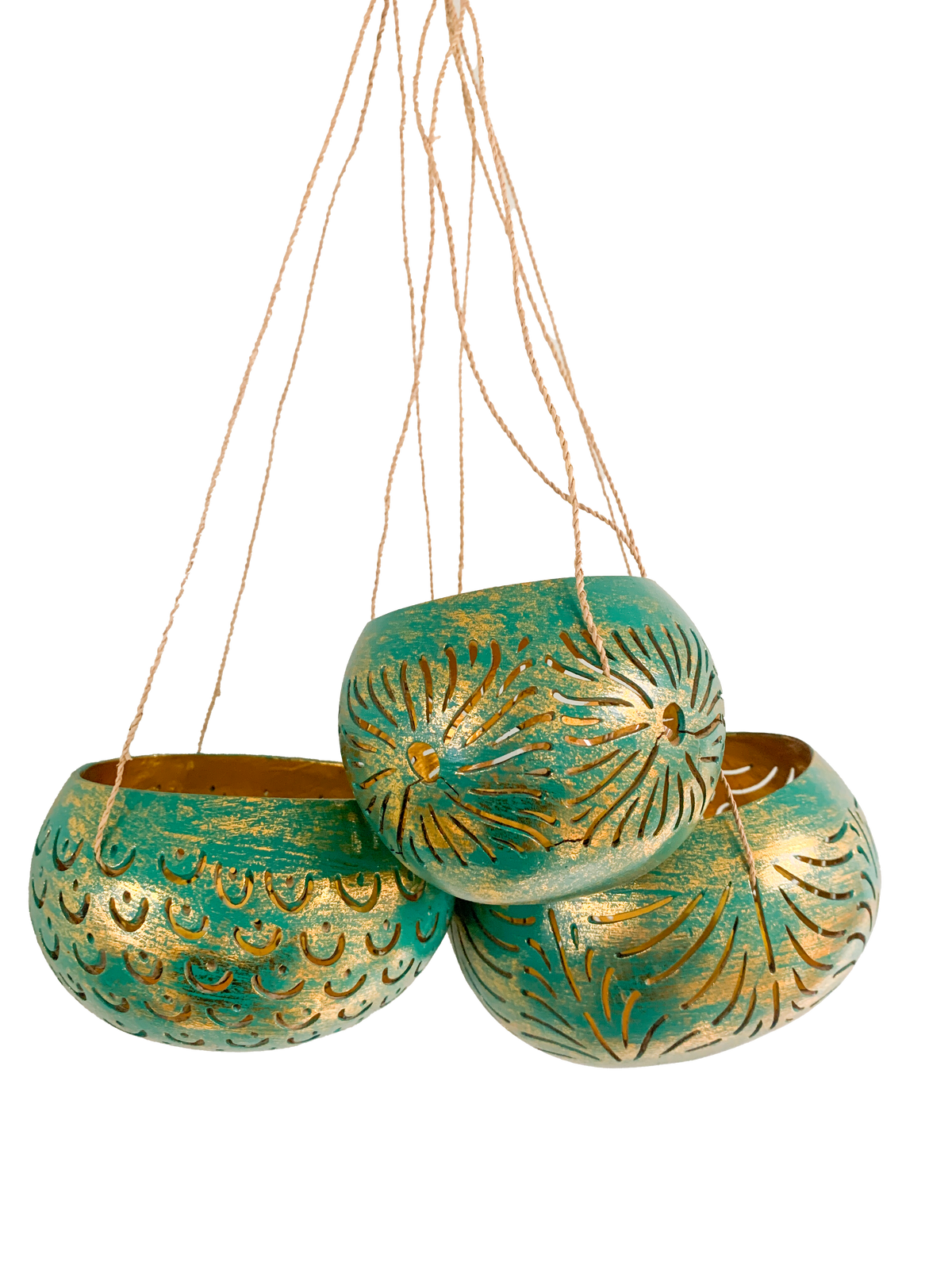 Coconut Candle Holders Green - Set of Three