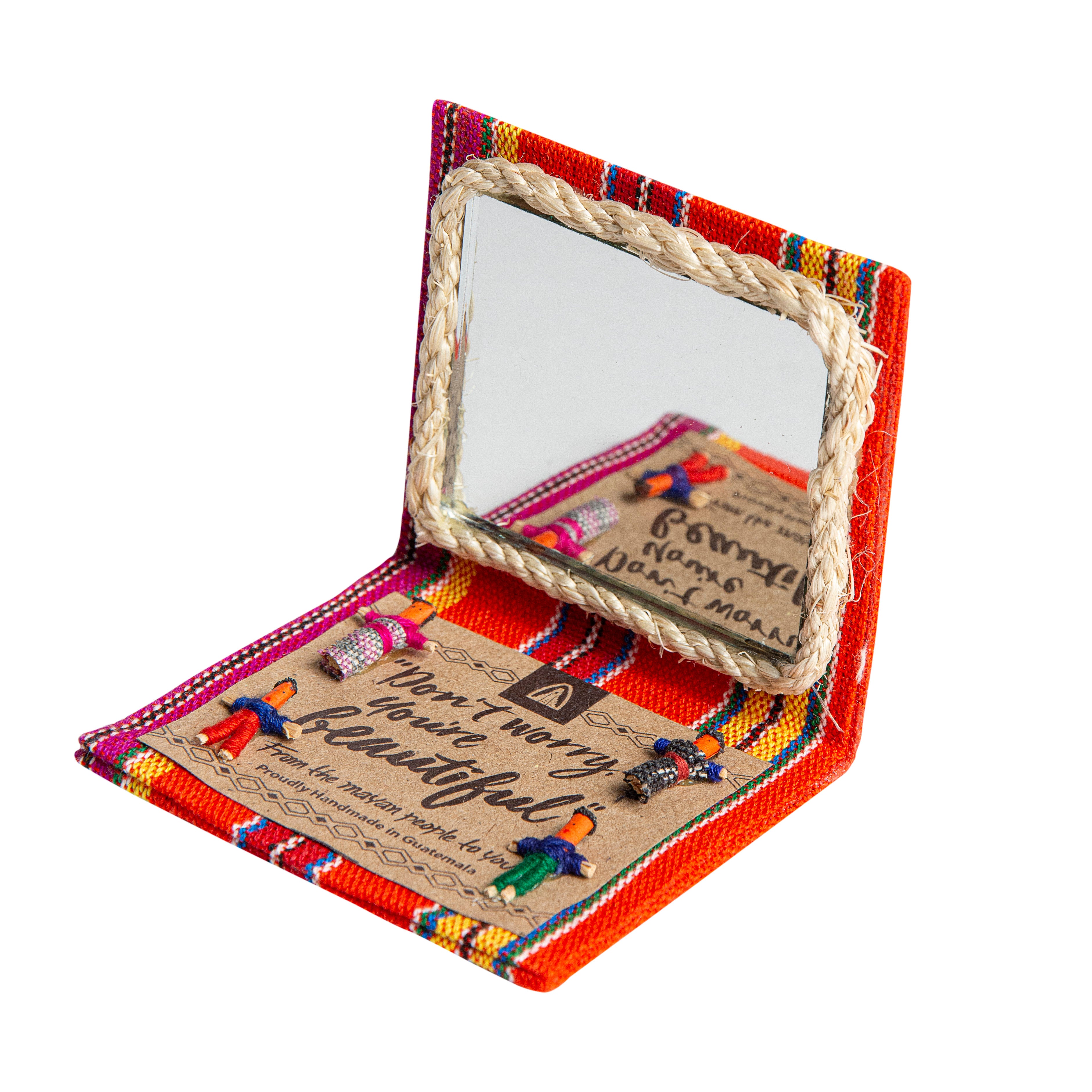 Mayan Worry Doll Rectangle Mirror in Woven Wallet