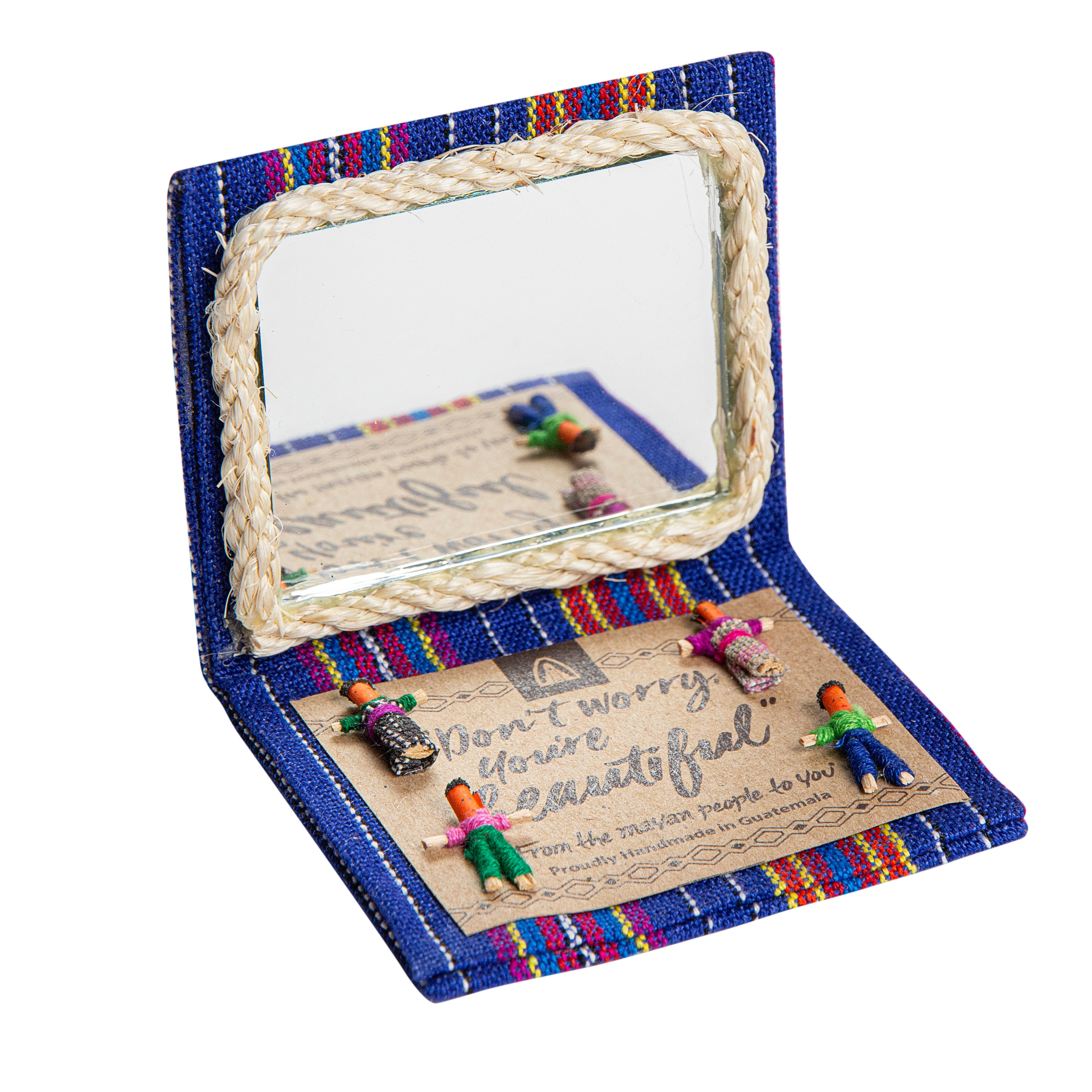 Mayan Worry Doll Rectangle Mirror in Woven Wallet