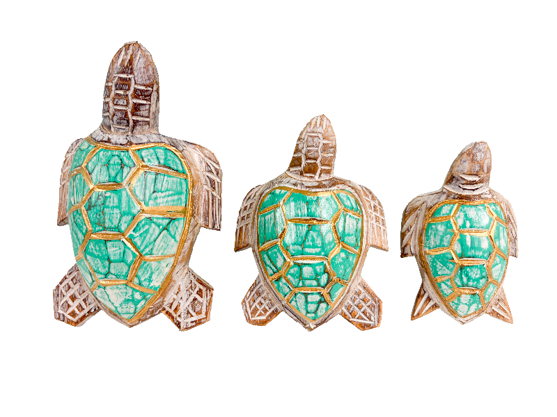Wooden Painted Turtles Set of 3 - Green