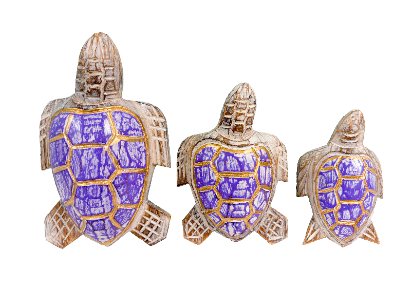 Wooden Painted Turtles Set of 3 - Purple