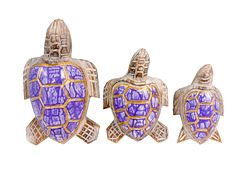 Wooden Painted Turtles Set of 3 - Purple