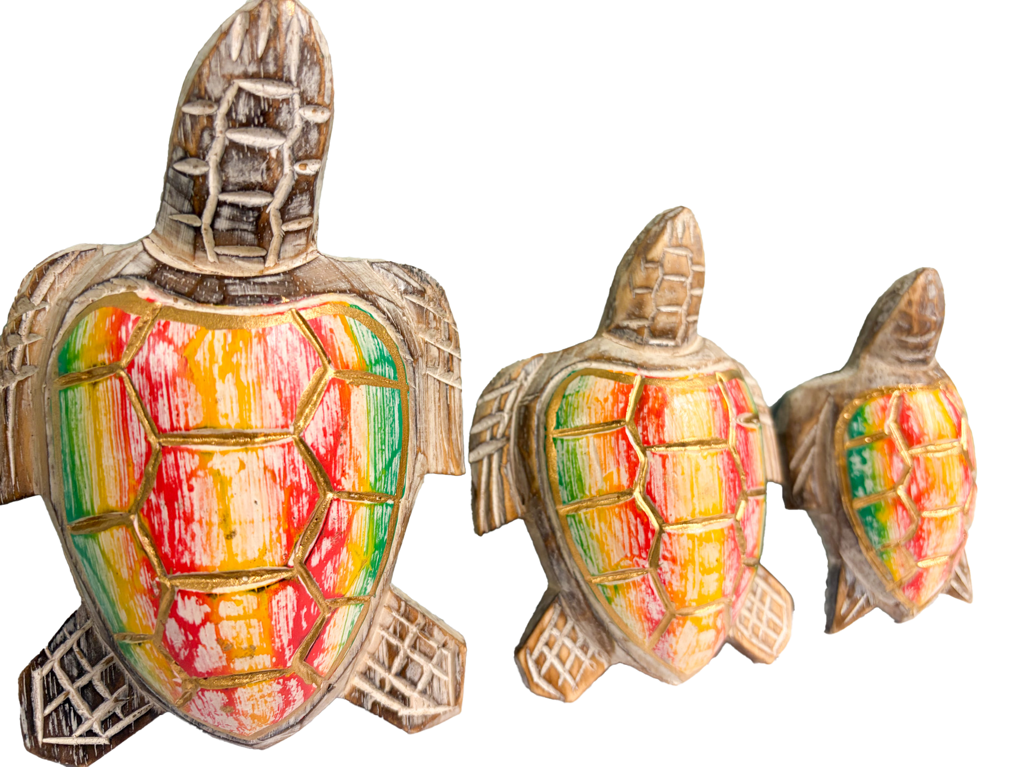 Wooden Painted Turtles Set of 3 - Multicoloured